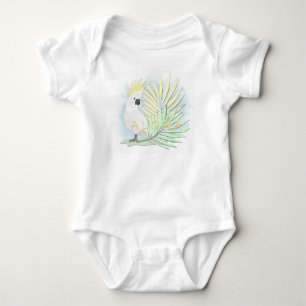 Witte parkiet kaketoe in palmbladeren. romper