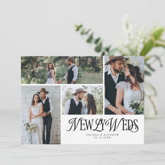 Witte Passen getrouwd Multi foto bruiloft Aankondiging (Staand voorkant)