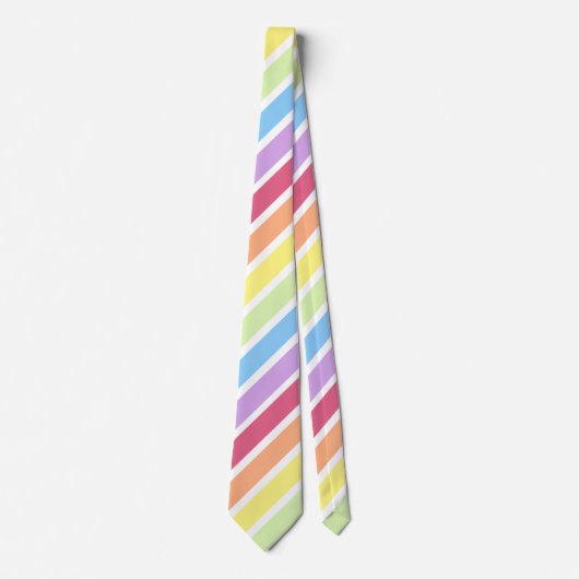 Witte pasta Regenboog diagonale streep Stropdas (Voorkant)