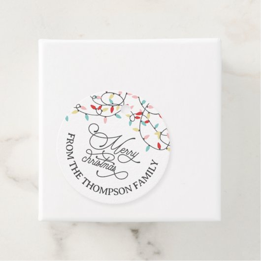 Witte Pastel String Lights Vrolijk Kerstfeest Bedankjes Labels (In situ)