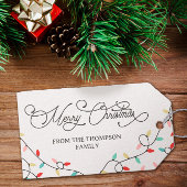 Witte Pastel String Lights Vrolijk Kerstfeest Cadeaulabel