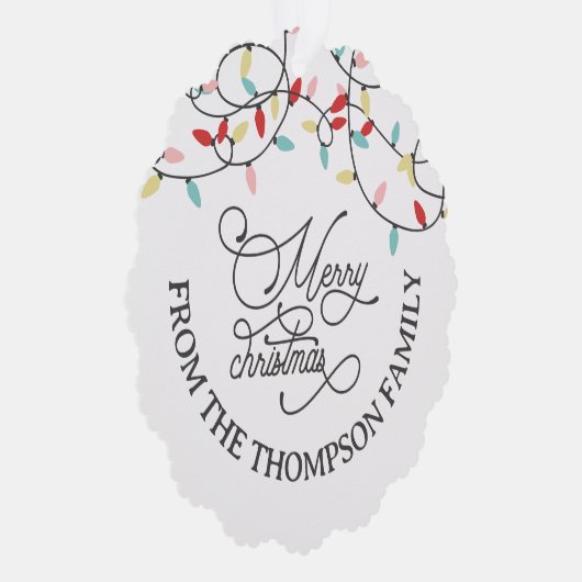 Witte Pastel String Lights Vrolijk Kerstfeest Ornament Kaart (Rechts)