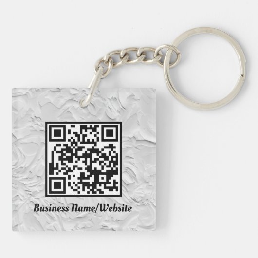 Witte Patroon Business Logo & QR-code dubbelzijdig Sleutelhanger (Achterkant)