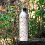 Witte patroonbloemen rode papaver geïsoleerd waterfles<br><div class="desc">Witte patroon wildbloemen rode papaverwaterfles. Gepersonaliseerde Drinkware met naam.</div>