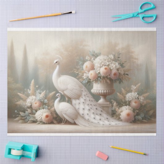 Witte Pauw  Bloemen Decoupage Tissuepapier (Craft)