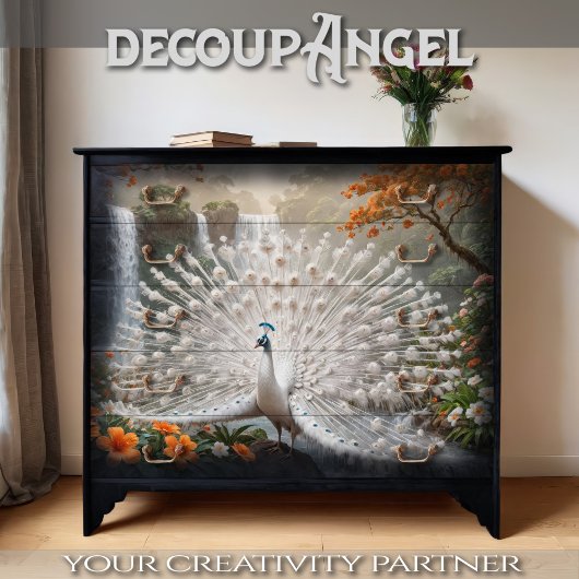 Witte pauw - Decoupage - Tissuepapier