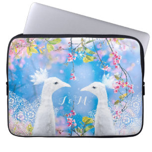 Witte pauw en bloeiende sakura / aanpasbaar laptop sleeve