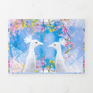 Witte pauw en bloeiende sakura / Romantische liefd Drieluik Kaart