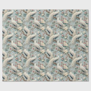 Witte Pauw en Bloemmotief in Vintage Chinoiserie Cadeaupapier