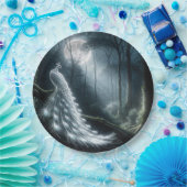 Witte pauw in het maanverlichte bos papieren bordje (Feest)