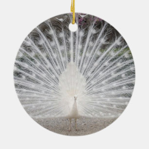 witte pauw keramisch ornament