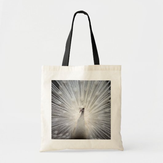 Witte Pauw met Uitgespreide Veren Tote Bag (Voorkant)