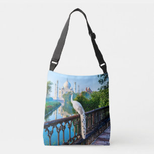 Witte pauw met uitzicht op de Taj Mahal Crossbody Tas