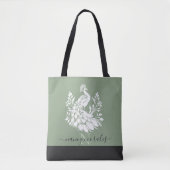 Witte pauw moderne kalligrafie salie groen terug tote bag (Voorkant)