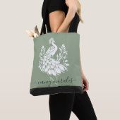 Witte pauw moderne kalligrafie salie groen terug tote bag (Dichtbij)