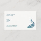 Witte Pauw op Blauwgroen vet Modern Art Deco Desig Visitekaartje (Achterkant)