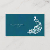 Witte Pauw op Blauwgroen vet Modern Art Deco Desig Visitekaartje (Voorkant)