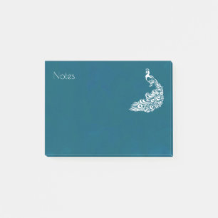 Witte Pauw op Teal Krachtige Art Deco Design Post-it® Notes