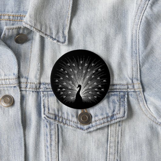 Witte pauw ronde button 7,6 cm (In situ)