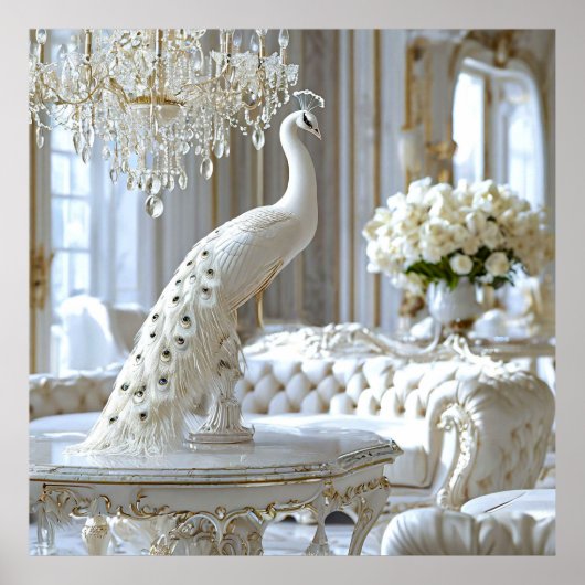 Witte pauw sculptuur poster (Voorkant)