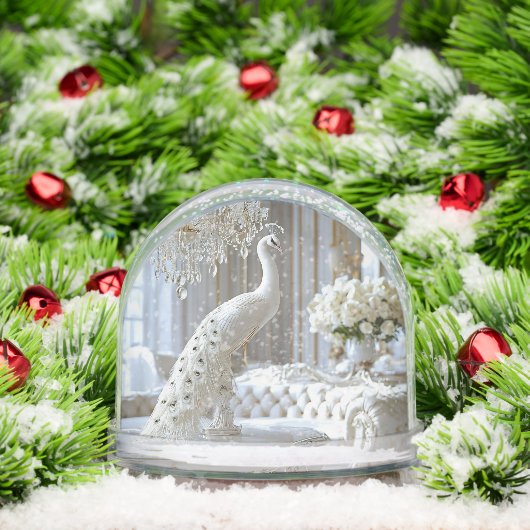 Witte pauw sculptuur sneeuwbol (Kerstmis)