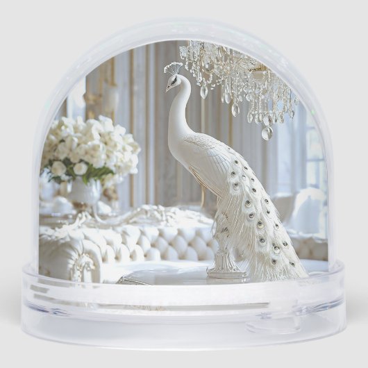 Witte pauw sculptuur sneeuwbol (Achterkant)