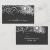 Witte pauw veer op zwarte visitekaartje (Voorkant / Achterkant)