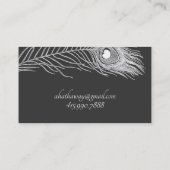 Witte pauw veer op zwarte visitekaartje (Achterkant)