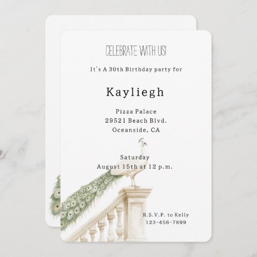 Witte Pauw Verjaardag Kaart (Voorkant / Achterkant)