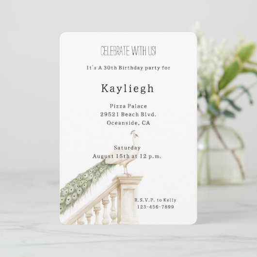 Witte Pauw Verjaardag Kaart (Staand voorkant)