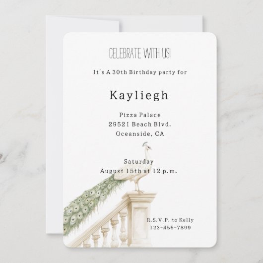 Witte Pauw Verjaardag Kaart (Voorkant)