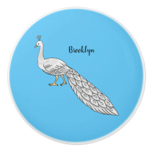 Witte pauw vogel cartoon illustratie keramische knop
