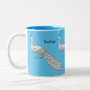 Witte pauw vogel cartoon illustratie  tweekleurige koffiemok