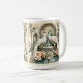 Witte pauwen bij de fontein koffiemok (Voorkant rechts)