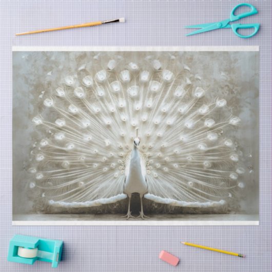Witte pauwenveren ontrold decoupage tissuepapier (Craft)