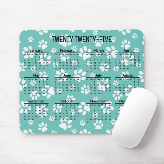 Witte Paw Prints 2025 Kalender Mousepad Muismat (Met muis)