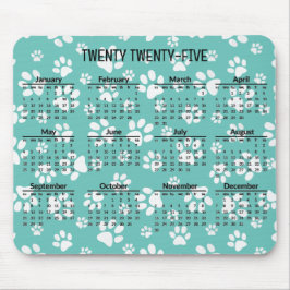 Witte Paw Prints 2025 Kalender Mousepad Muismat