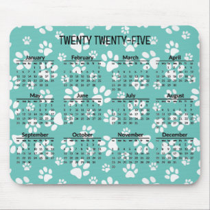 Witte Paw Prints 2025 Kalender Mousepad Muismat