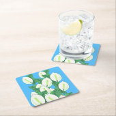 Witte Peace Lily Illustratie Bord Blauw Kartonnen Onderzetters (Insitu)