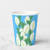 Witte Peace Lily Illustratie Bord Blauw Papieren Bekers (Achterkant)