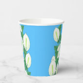 Witte Peace Lily Illustratie Bord Blauw Papieren Bekers (Links)