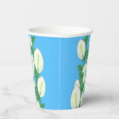 Witte Peace Lily Illustratie Bord Blauw Papieren Bekers (Rechts)