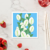 Witte Peace Lily Illustratie Bord Blauw Servet (Insitu)
