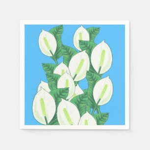 Witte Peace Lily Illustratie Bord Blauw Servet