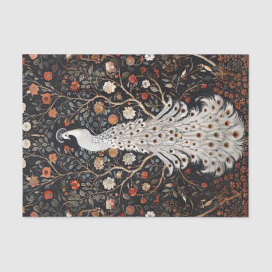 Witte Peacock Bloemen Bramble Patch Decoupage Tissuepapier (Voorkant)