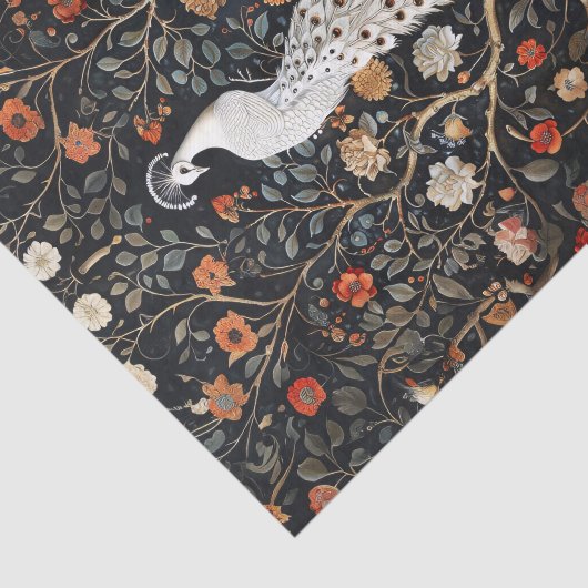 Witte Peacock Bloemen Bramble Patch Decoupage Tissuepapier (Detail)