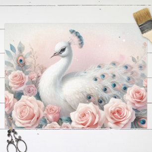Witte Peacock Blush Roze Rozen Decoupage Tissuepapier