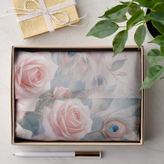 Witte Peacock Blush Roze Rozen Decoupage Tissuepapier (Geschenk)