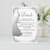 Witte Peacock bruiloft details Informatiekaartje (Staand voorkant)
