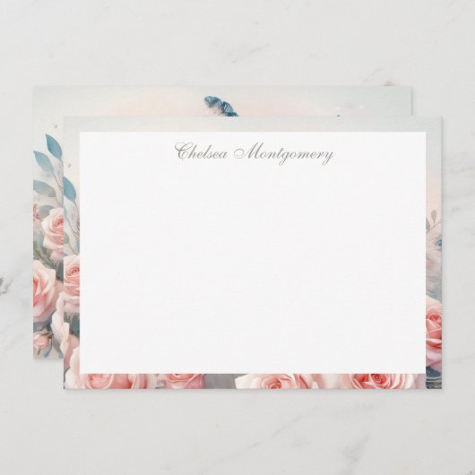 Witte Peacock met Blush Pink Roses gepersonaliseer Notitiekaartje (Voorkant / Achterkant)